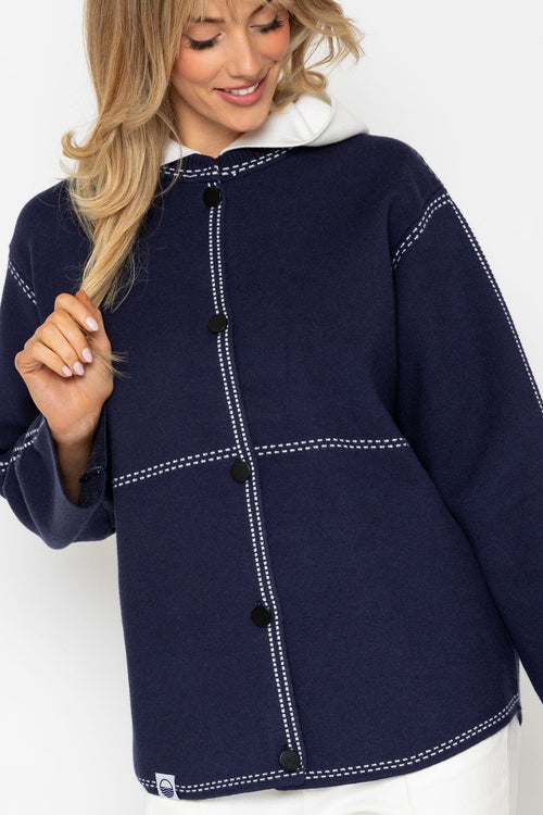 Carraig Donn Navy Knitted Jacket With Contrast Stitch Detail