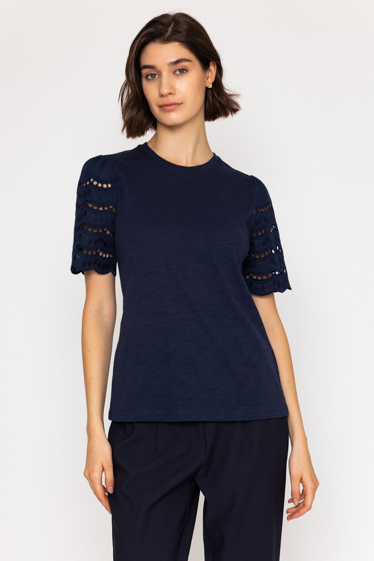 Navy Lace Detail Sleeve Top | Ladies Tops & Blouses – Carraig Donn