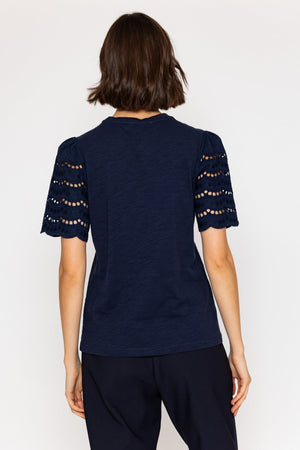 Carraig Donn Navy Lace Detail Sleeve Top
