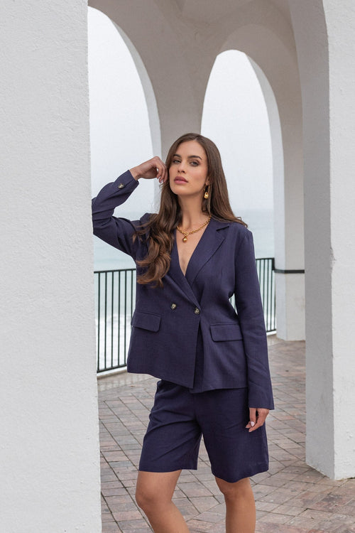 Carraig Donn Navy Linen Blend Blazer