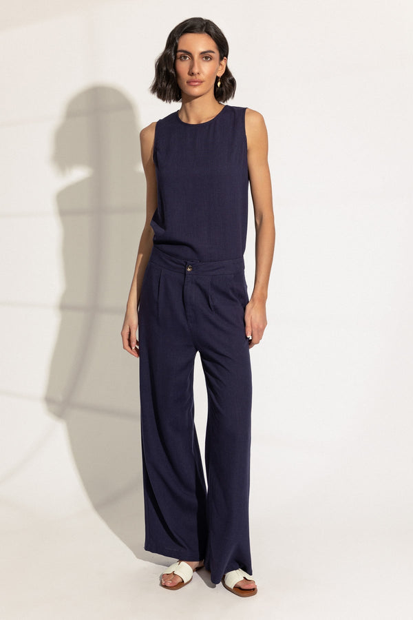 Carraig Donn Navy Linen Blend Trousers