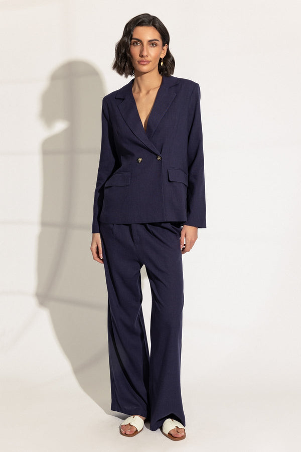 Carraig Donn Navy Linen Blend Trousers