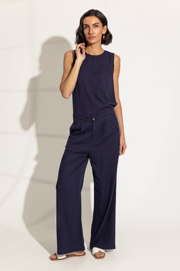 Carraig Donn Navy Linen Blend Trousers