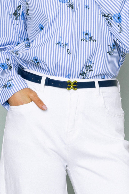 Navy Link Detail Skinny Belt - Size M/L