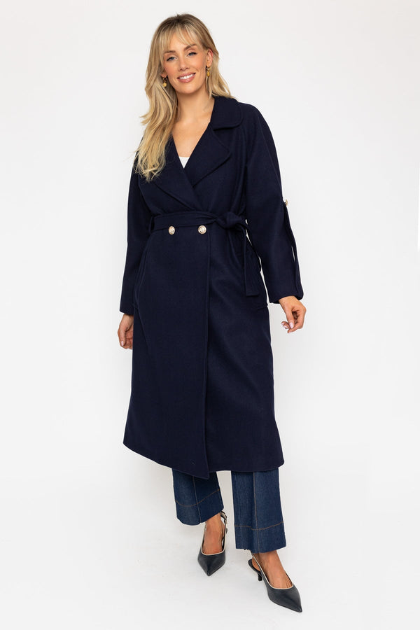 Carraig Donn Navy Long Belted Coat