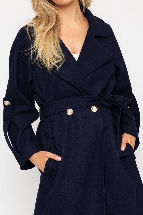 Carraig Donn Navy Long Belted Coat