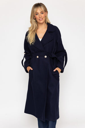 Carraig Donn Navy Long Belted Coat