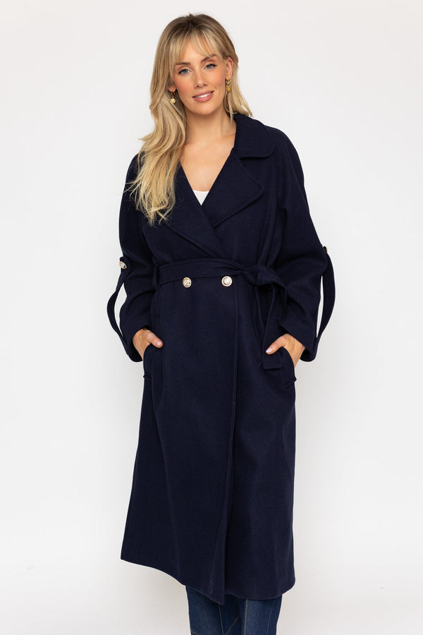 Carraig Donn Navy Long Belted Coat