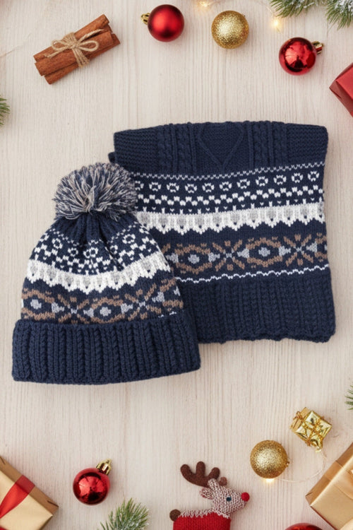 Navy Men's Hat & Scarf Gift Set