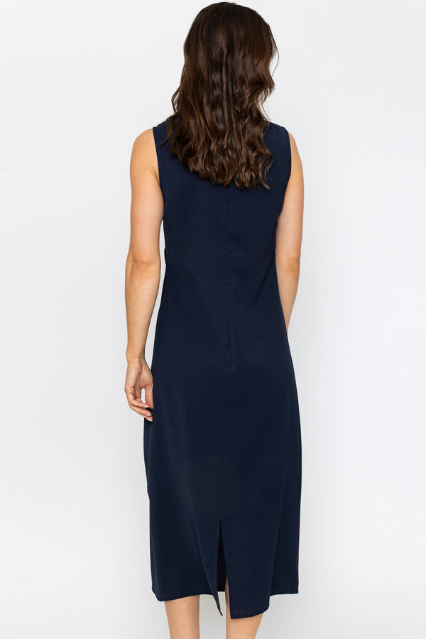 Carraig Donn Navy Midi Dress with Gathered Side Detail