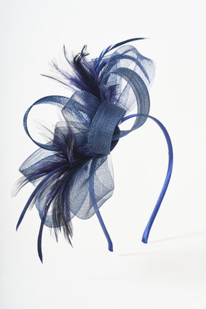 Carraig Donn Navy Net Bow & Feather Fascinator