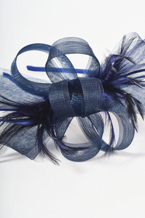 Carraig Donn Navy Net Bow & Feather Fascinator