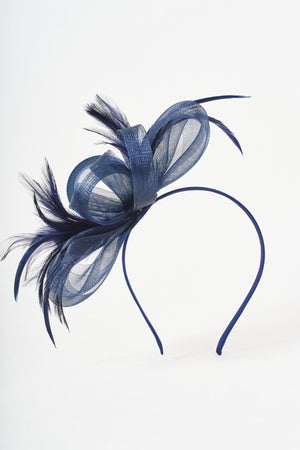Carraig Donn Navy Net Bow & Feather Fascinator