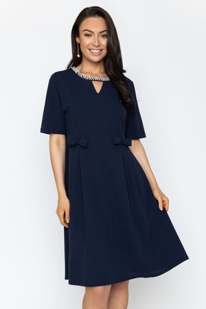 Carraig Donn Navy Pearl Neck Knee Length Dress