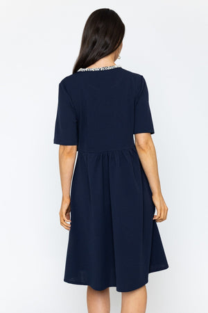 Carraig Donn Navy Pearl Neck Knee Length Dress