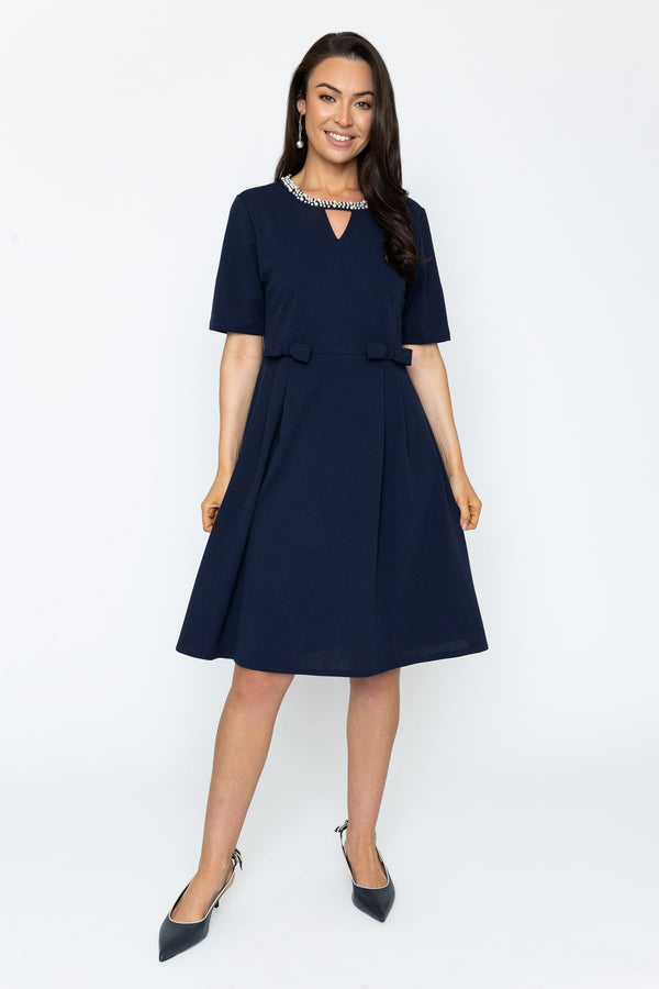 Carraig Donn Navy Pearl Neck Knee Length Dress