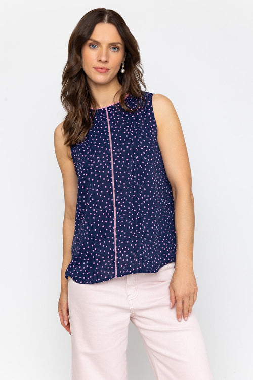 Navy Polka Dot Scallop Top