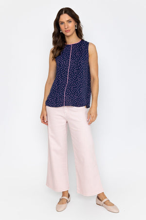 Carraig Donn Navy Polka Dot Scallop Top