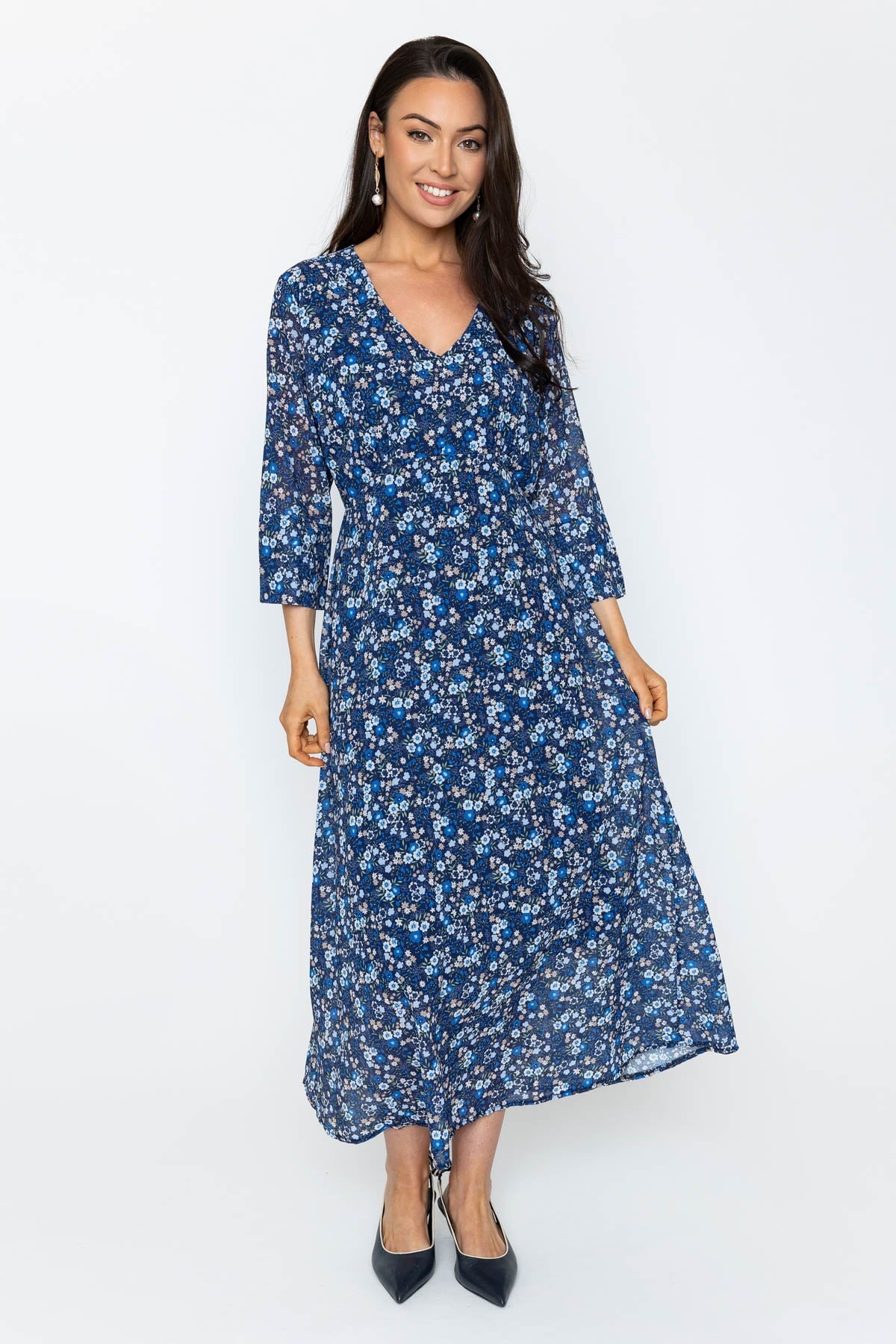 Navy Print Kerry Midi Dress