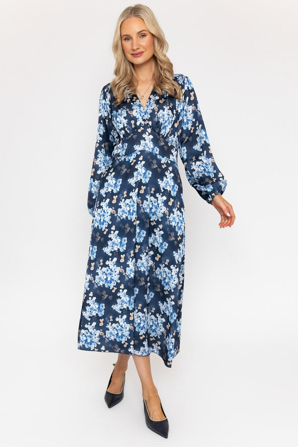 Carraig Donn Navy Print Sateen Cliodhna Midi Dress
