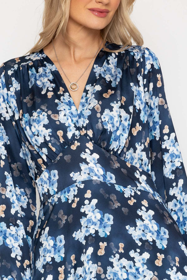 Carraig Donn Navy Print Sateen Cliodhna Midi Dress