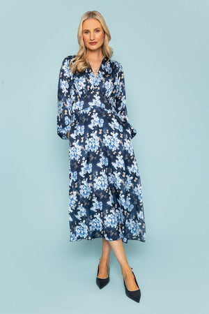 Carraig Donn Navy Print Sateen Cliodhna Midi Dress