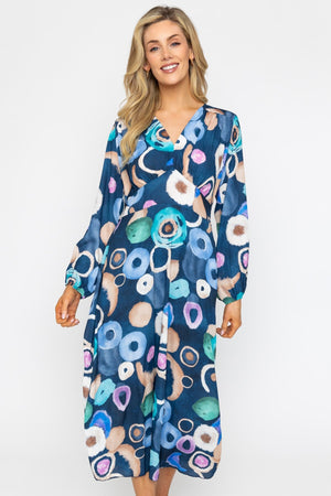 Carraig Donn Navy Print Sateen Cliodhna Midi Dress