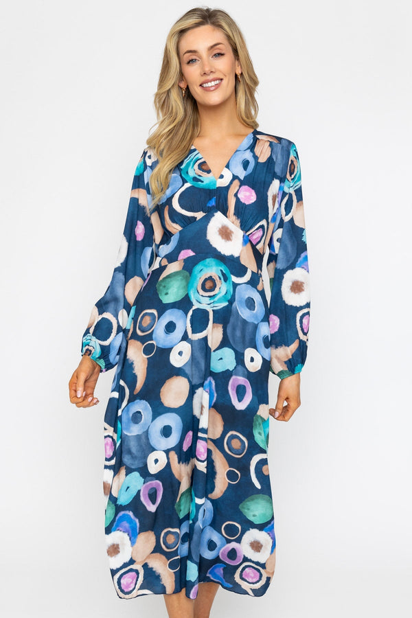 Carraig Donn Navy Print Sateen Cliodhna Midi Dress