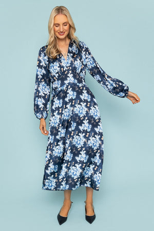 Carraig Donn Navy Print Sateen Cliodhna Midi Dress