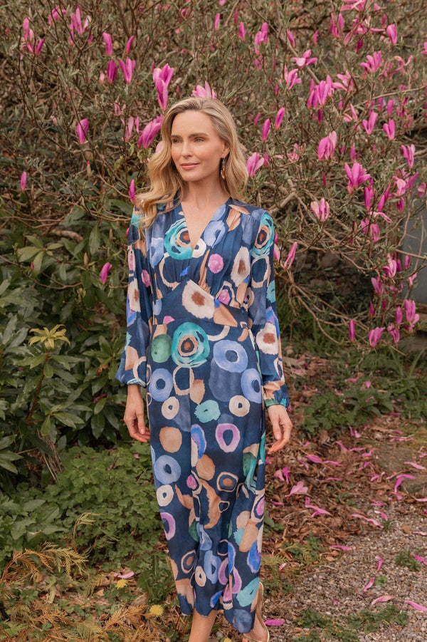 Carraig Donn Navy Print Sateen Cliodhna Midi Dress