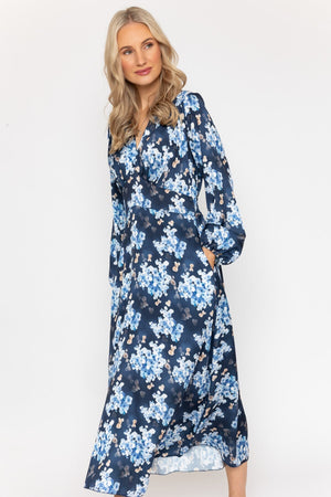 Carraig Donn Navy Print Sateen Cliodhna Midi Dress
