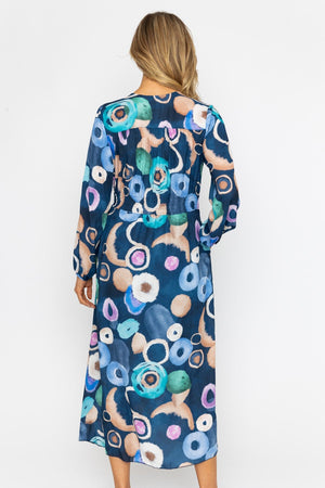 Carraig Donn Navy Print Sateen Cliodhna Midi Dress