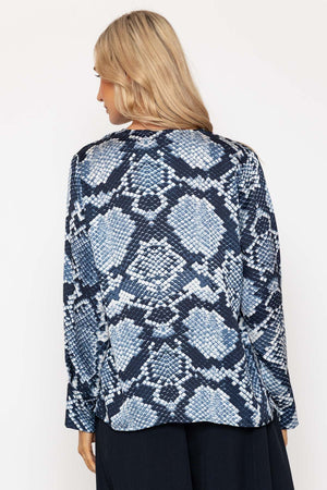 Carraig Donn Navy Print Sateen Long Sleeve Blouse