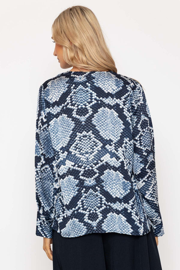 Carraig Donn Navy Print Sateen Long Sleeve Blouse