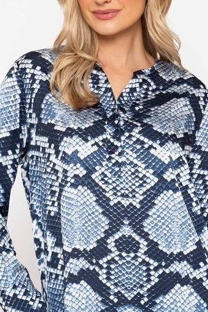 Carraig Donn Navy Print Sateen Long Sleeve Blouse