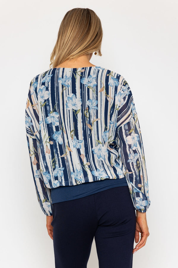 Carraig Donn Navy Print Zip Detail Long Sleeve Top