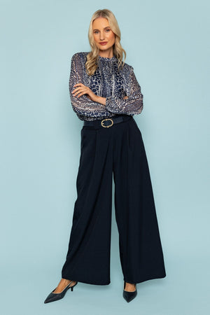 Carraig Donn Navy Printed Lurex Long Sleeve Top