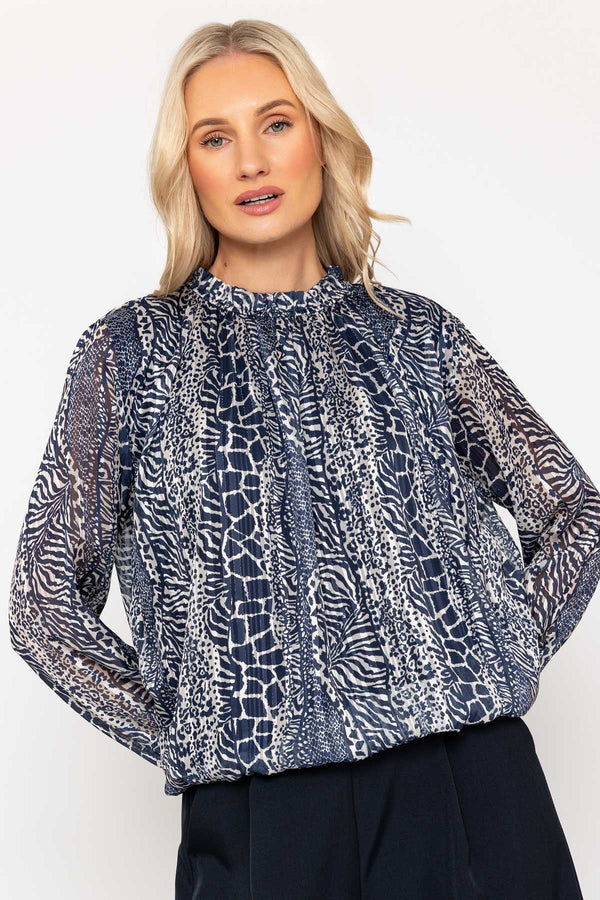 Carraig Donn Navy Printed Lurex Long Sleeve Top