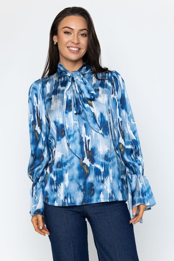 Carraig Donn Navy Printed Pussybow Blouse