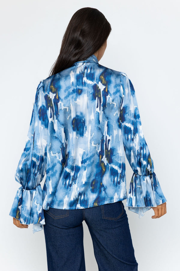 Carraig Donn Navy Printed Pussybow Blouse