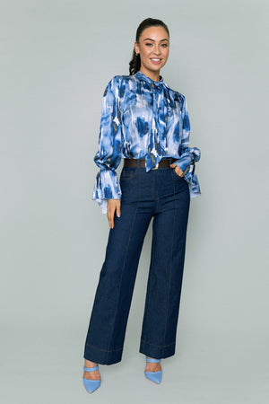 Carraig Donn Navy Printed Pussybow Blouse
