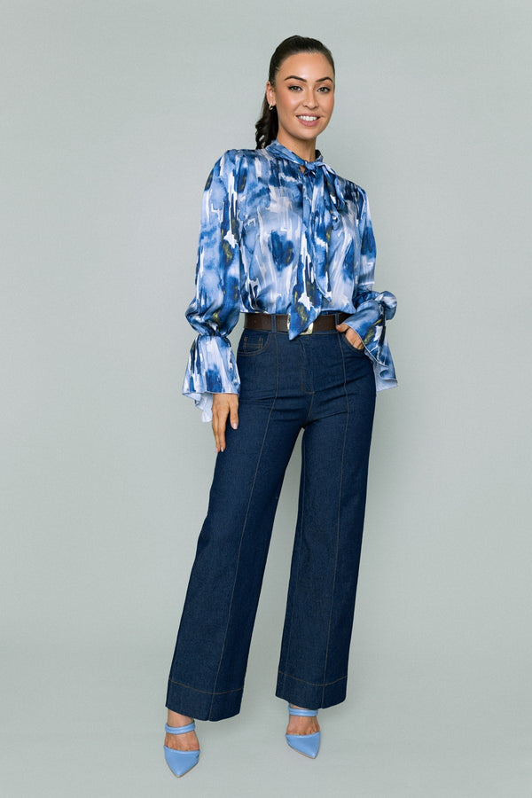 Carraig Donn Navy Printed Pussybow Blouse