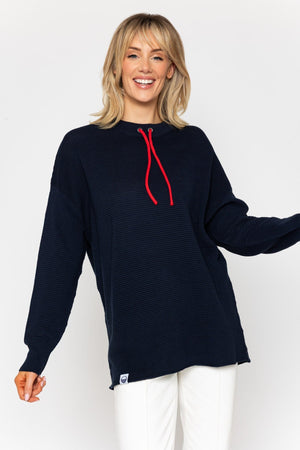 Carraig Donn Navy Rib Sweater With Contrast Neck Ties
