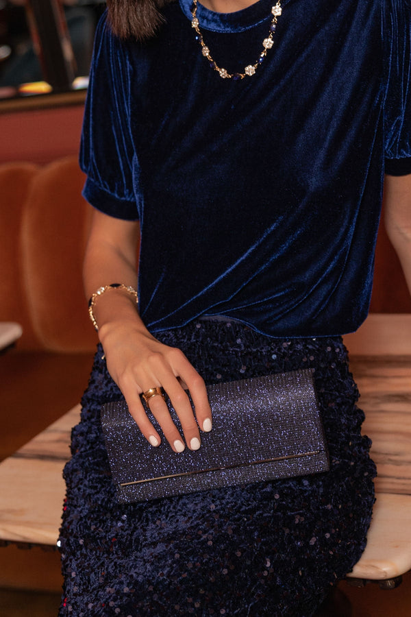 Carraig Donn Navy Ribbed Glitter Clutch
