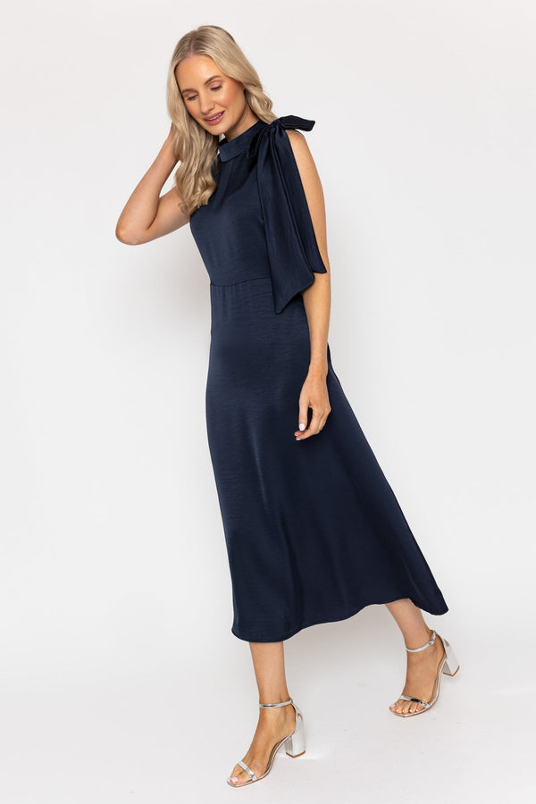 Carraig Donn Navy Sateen Bonnie Midi Dress