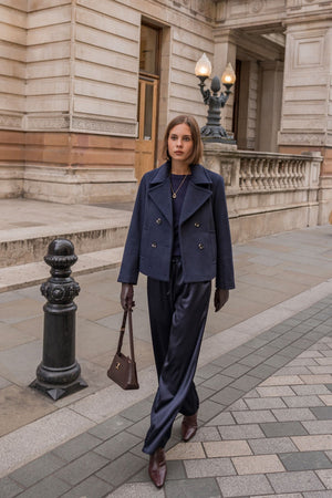 Carraig Donn Navy Satin Wide Leg Trousers
