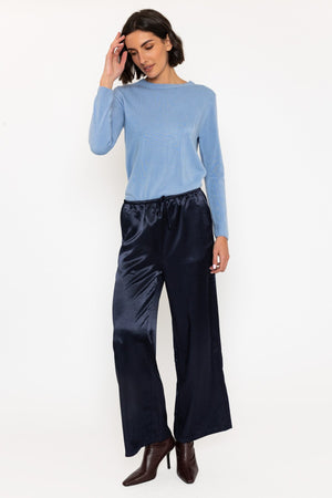 Carraig Donn Navy Satin Wide Leg Trousers