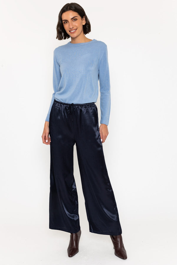 Carraig Donn Navy Satin Wide Leg Trousers
