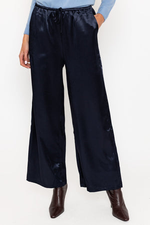 Carraig Donn Navy Satin Wide Leg Trousers
