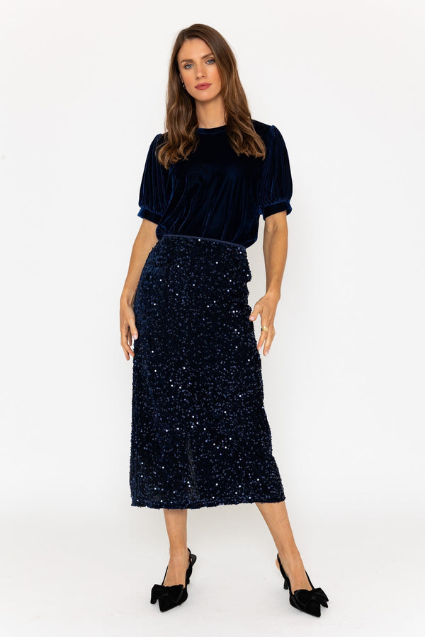 Carraig Donn Navy Sequin Midi Skirt